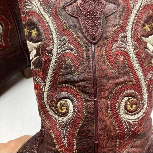 El General 1901 Cowboy Boots Leather Men's 8 Burgundy Textured Western Mexico - Picture 12 of 16